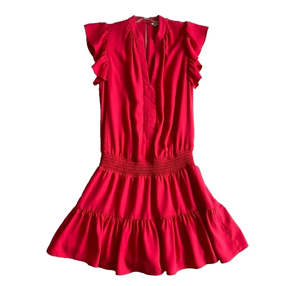 Amanda Uprichard Mini Dress Sz XS Hot Pink Drop Waist Ruffle Tiered Party Barbie - Picture 2 of 15